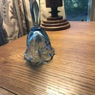 Vintage Fentonart Glass Melon Bell Hand Painted Bell Flowers On Ice Blue