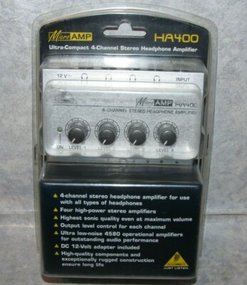 Behringer HA400 Ultra Compact 4-Channel Stereo Headphone Micro Amplifier, Silver