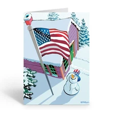 Patriotic Snowman and Flag Christmas Card 18 Cards & 19 Envelopes - America, USA