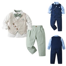 Toddler Baby Boy Clothes Suit Gentleman Wedding Shirt Bowtie Vest Pants Set