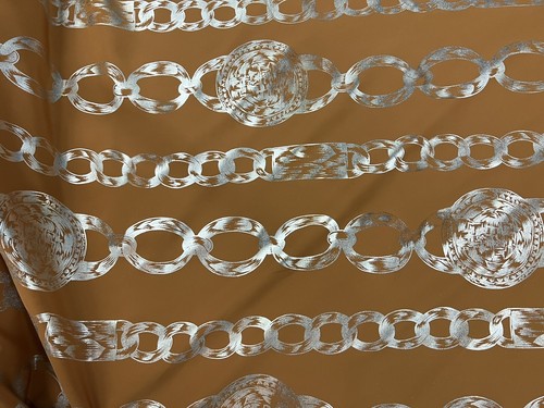 Senf Silber Metallic Schnalle Kette Bedruckter Stoff 45" Breite Meterware - Bild 5 von 5