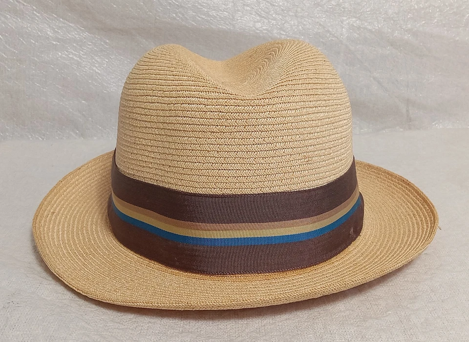Sombrero Fedora De Paja Stetson Toyo De Colección - Madera a la deriva - Borde de Cinta Talla 6 7/8 Foto 2 de 4