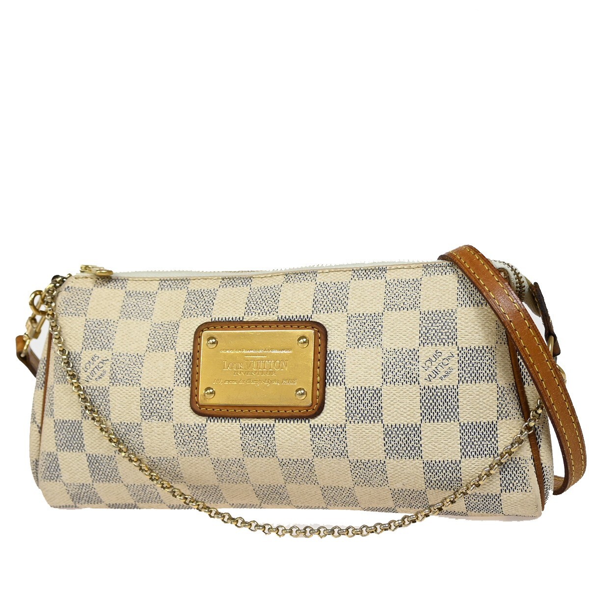 LOUIS VUITTON Eva Chain Shoulder Bag Damier Azur Leather White  