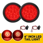 2x Red LED 4" Round Truck Trailer Tail Stop Turn Brake Lights Chrome Grommet EOA