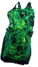 Speedo Girls Youth One Piece Swim Suit Sz 26 Black Green Swimsuit BROKEN ICE