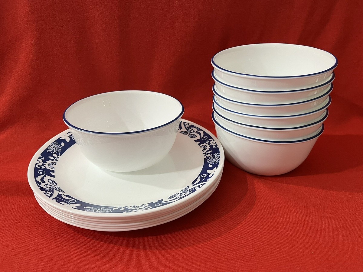 Corning Corelle Truw Blue Bowls And Dinner Plates, 14 Pieces