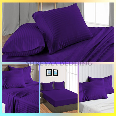 Extra Deep Pocket Bedding Sheets 1000TC/1200TC Organic Cotton Purple Stripes