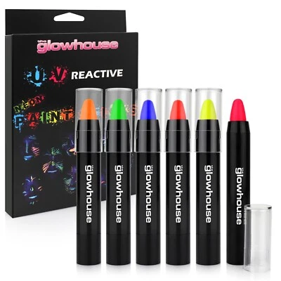 THE GLOWHOUSE Intense Neon UV Reactive Glow Face Paint Body Paint Sticks Premium Super Bright