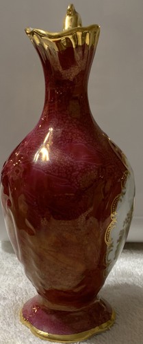 Vintage Le Reine Limoges Fabriquee raspberry color gold trim mini pitcher - Picture 5 of 8