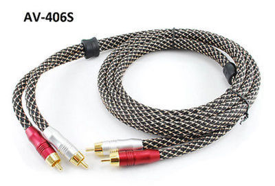 6ft Premium 2-RCA 24K Gold-Plated Male / Male Braided Sleeve Stereo Audio Cable