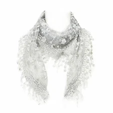 Wrapables Embroidered Floral Lace Triangle Scarf, Grey