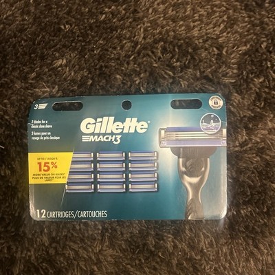 Gillette Mach 3 Razors Blade Refill with Exfoliating Bar Men's 12 Cartridges Y