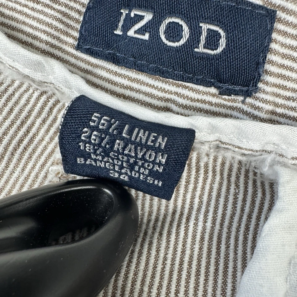 Izod Linen Blend Seersucker Shorts Men’s 34 Luxury Sports Tan White Flat Front - Image 4 of 4