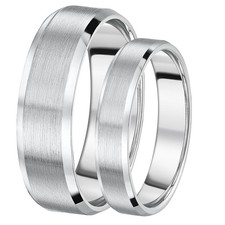 His  Hers 5&6mm Platinum Wedding Bands Matt & Polished Bevelled Edge Rings