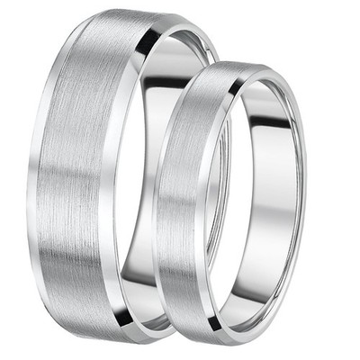 His Hers 5 & 6 mm Platin Eheringe matt & poliert abgeschrägte Kante Ringe