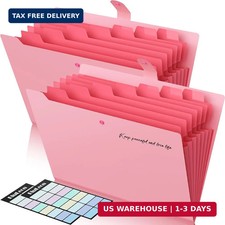 2 Pack Accordion File Organizer, 8 Pockets Expanding File Folder with Labels, Po