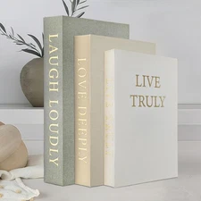 Aesthetic Decorative Books, Set of 3 Linen Fake Book Boxes, Faux Book Decor f...