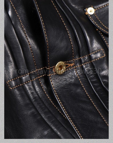 Chaqueta de mezclilla retro de cuero genuino de piel de becerro curtida vegetal sin recubrimiento para hombre - Imagen 15 de 23