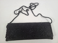 Vintage La Regale Black Silk Beaded Evening Clutch Crossbody Bag