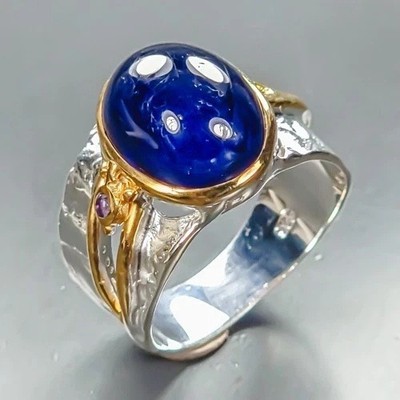 Hervorragender Designerring-925er Silber-14ct Gold - Saphir & Amethyst-RG19-60