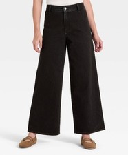    Universal Thread Women's High-Rise Sailor Wide Leg Ankle Jeans Black 4    
