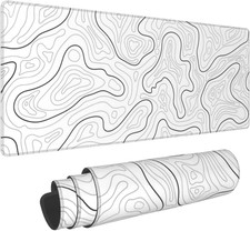 Abstract Topographic Map White Grey Black Gaming Mouse Pad Long Mouse Pad Large