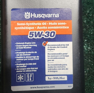 #ad 4PK HUSQVARNA 585282602 5W 30 SYNTHETIC SNOW BLOWER 4 CYCLE ENGINE OIL 32OZ EACH $35.00