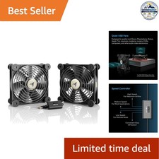 Dual USB Cooling Fan 120 mm 12V 5W 104 CFM Speed Controller Quiet