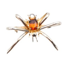 Vintage Sterling Silver Gold Plated Spider Brooch & Pendant with Citrine-Colored