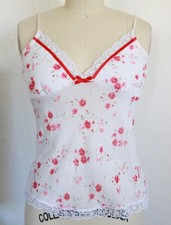 Vintage Y2K Babydoll Floral Sheer Tank Cami Top Size XS Lace Cottage Coquette