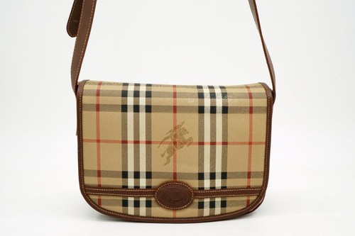 Burberry Unisex Vintage Shoulder Bag Nova Check PVC Leather Brown