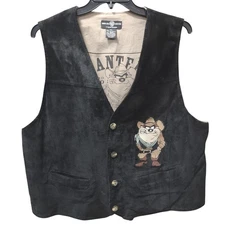 Vintage 1995 Warner Bros Studio Store Taz Vest XXL Black Leather Western