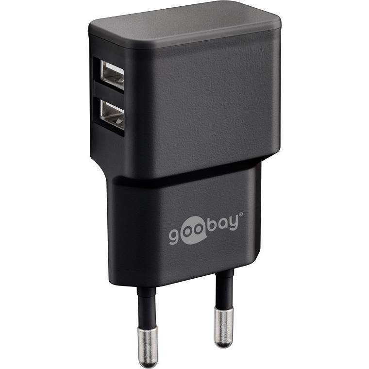 Chargeur USB double 12W Goobay noir bloc d'alimentation compact pour smartphone