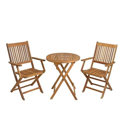 ESTEXO Balkonset Gartenmöbel Set Klappstühle mit Armlehne Klapptisch Ø 57cm Rund Akazie