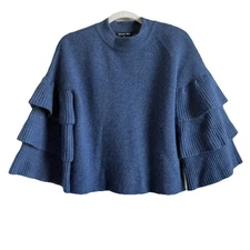 Gianni Bini Women’s Small Blue Angora Blend Ruffle Tiered Bell Sleeves Sweater