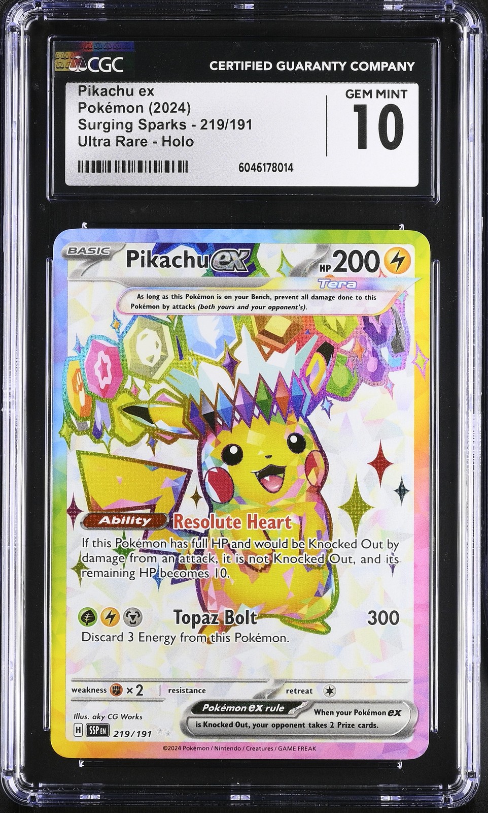 Pikachu Ex Ultra Rare Surging Sparks 219/191 NM CGC 10