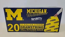 NEW University of Michigan 20 Drawstring Tall Kitchen Trash Tailgate Bags RARE 