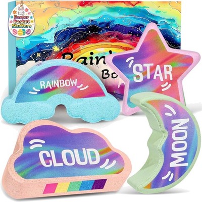 Natural Rainbow Bath Bombs Set for Kids - 4 Organic Scents for Fun Bathing