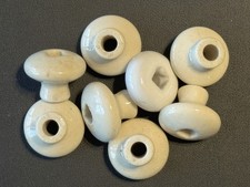 8 Vintage Mushroom-Shaped White Ceramic Cabinet Furniture Drawer Knobs 1"