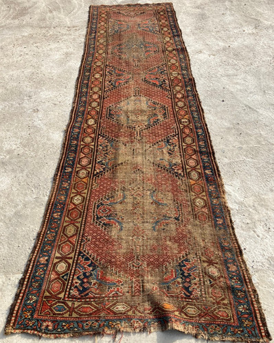Vintage Hand Made Traditional Rug Oriental Wool Multicolor Carpet 349x91 cm