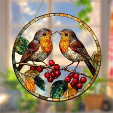 Modern Acrylic Colorful Bird Catcher Stained Glass Style Window Hanging Decor