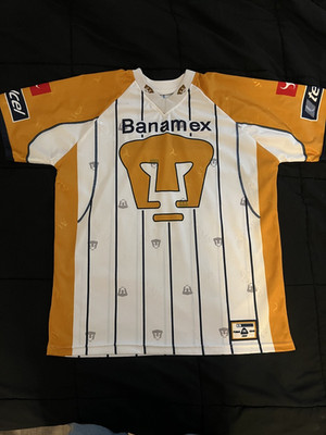 Pumas UNAM Banamex Soccer Jersey Mens Mexico Futbol Gold White Club Shirt