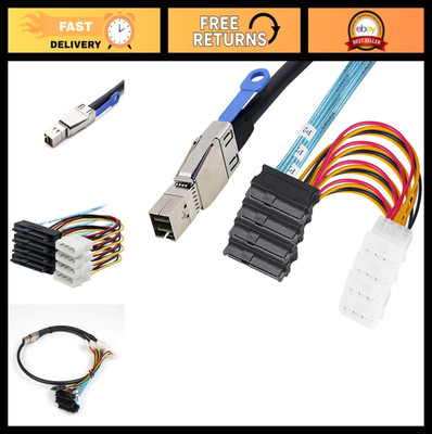 2PCS 3.3FT Mini SAS SFF-8644 to 4 SFF-8482 Cable + IDE Power Cable - High Speed