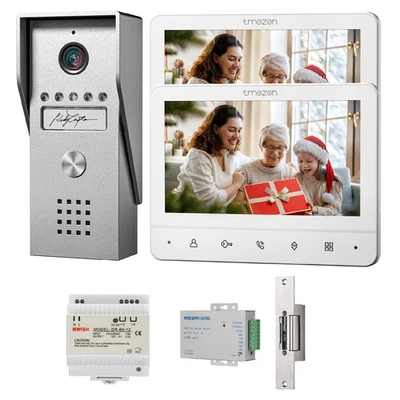 TMEZON Video Türsprechanlage Sprechanlage Türklingel 2x7'' Monitor mit Türöffner