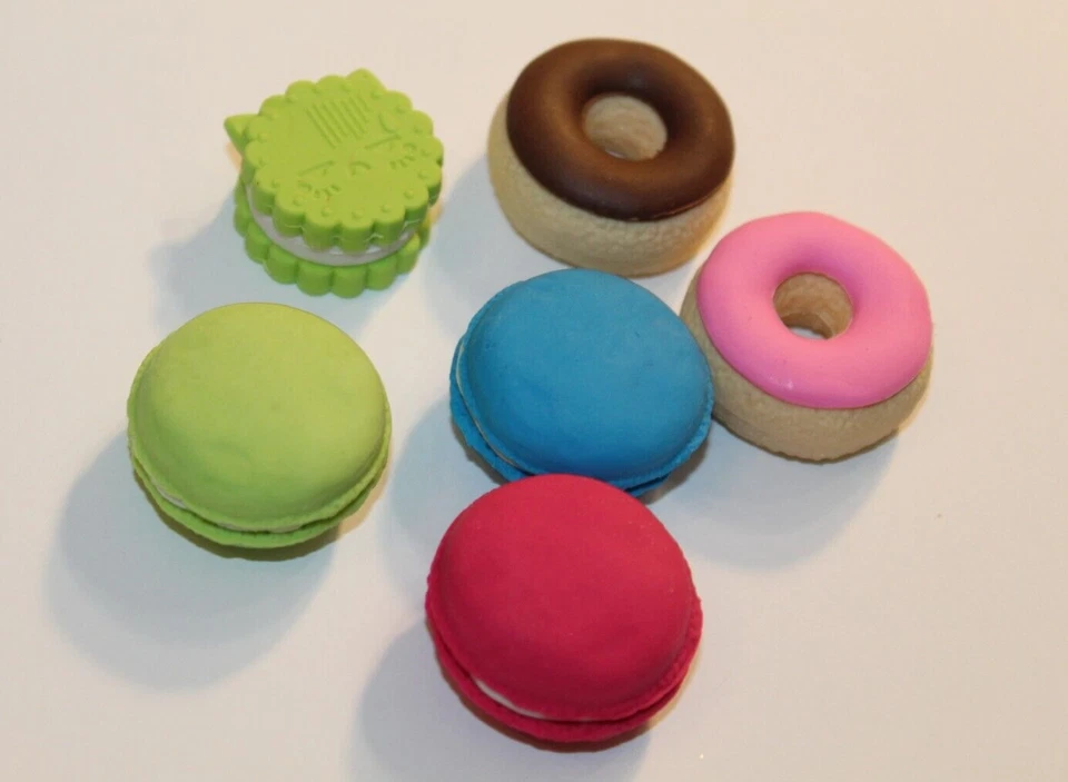 (6) MINI POSTRE Comida Niños Borrador LOTE Gomas de Borrar Premio Dijes Juguetes Inquietos Aleatorio Foto 2 de 4