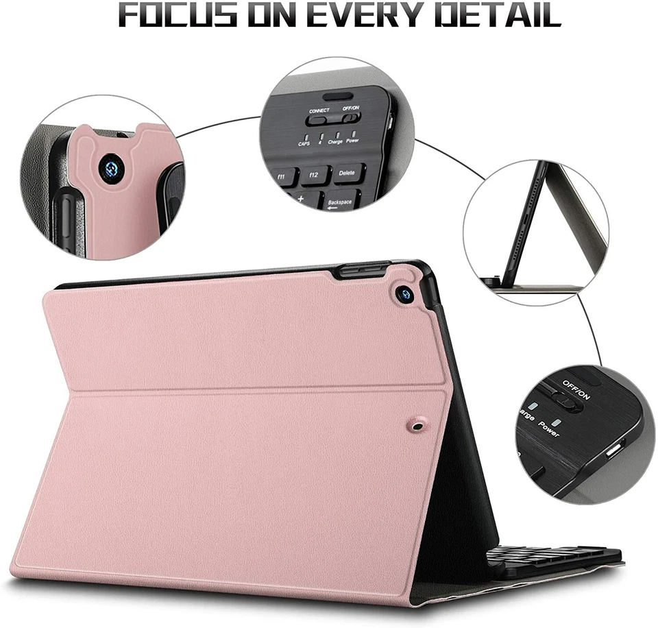 PU Leather Wireless Keyboard Case for 2019 iPad 10.2 Tablet 7th Gen, Rosegold - Image 3 of 4