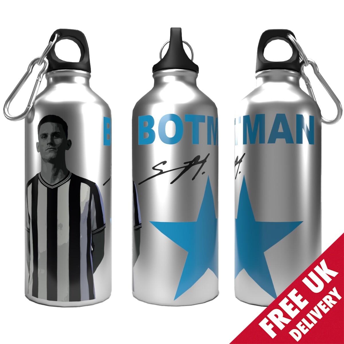 Newcastle Water Bottle Botman 750ml 2-Lid Aluminium Silver