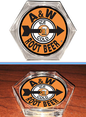 A&W Root Beer A and W retro Hexagon Acrylic Coaster with Real Cork Backing NEW