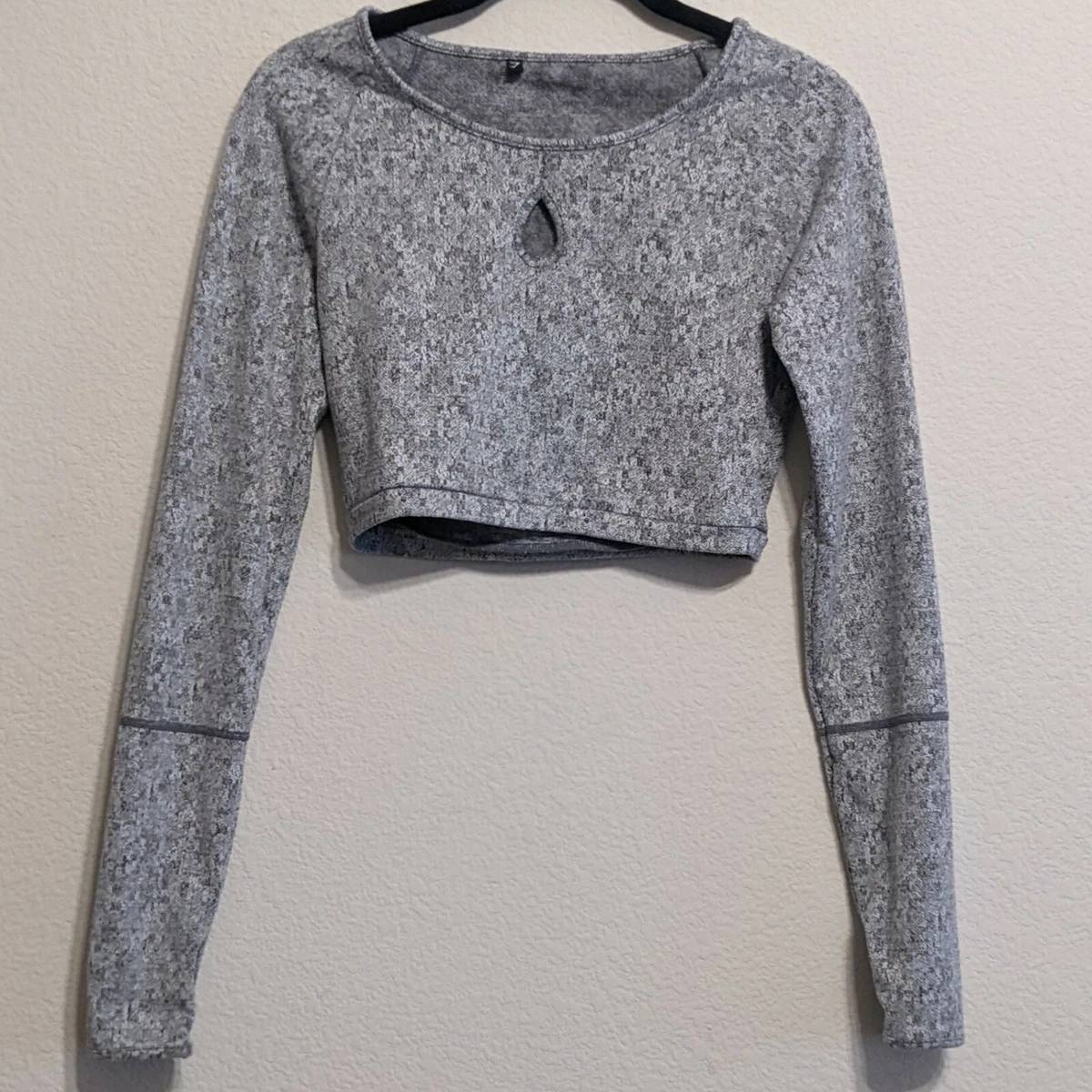 Gymshark Fleur Texture Charcoal Marl Long Sleeve Crop Top Size