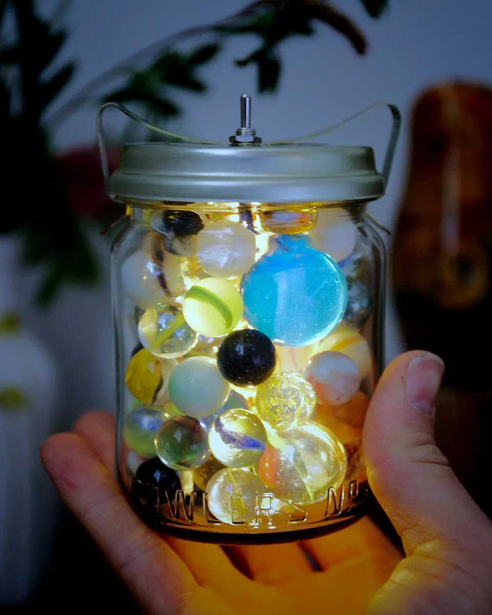 Vintage Marbles Jar Lantern LED Fairy Lights Battery Powered
